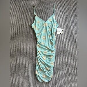 NWT BP Light Blue Ruched Floral Sunflower Midi Dress Spaghetti Strap Small
